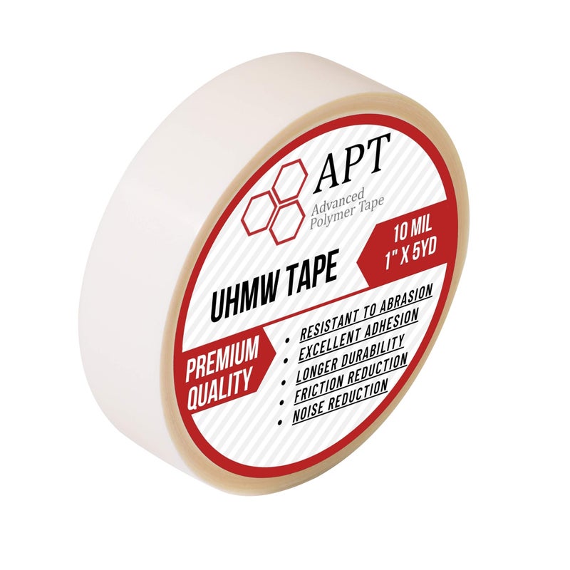 APT Advanced Polymer Tape شريط بولي إيثيلين UHMW (وزن جزيئي عالي جداً) ، يقاوم التآكل والصدمات، لحماية السطح وتقليل الاحتكاك والضوضاء للأسطح المنزلقة. (1" × 5 ياردات، 10 مل UHMW) - Image 1